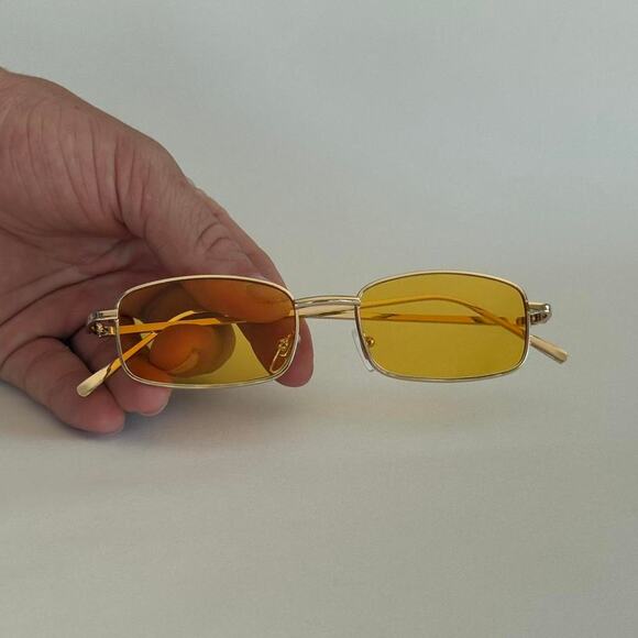 Y2K Retro Square Sunglasses – Small Frame Yellow Lenses, Unisex, UVA UVB, New - Picture 7 of 8
